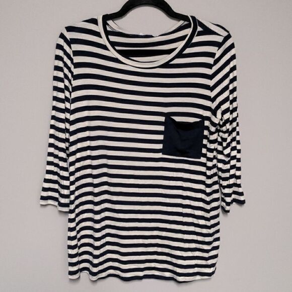 My Amelia James Navy Blue and white striped Three Quarter Sleeve Shirt NWT - Picture 1 of 6